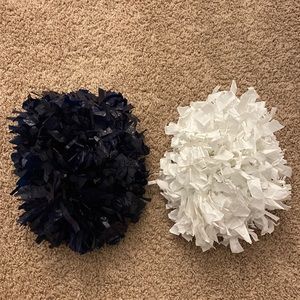 navy and blue pom poms